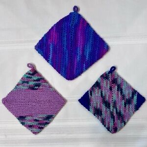 Hand Crafted Crochet Hot Pad Pot Holders Set of 3‎ NEW